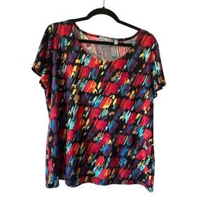 NY Collection Abstract Scoop Neck Top, XL